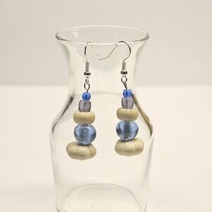 Blue And White Beaded Earrings